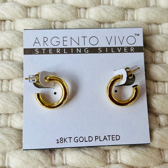 Argento Vivo 18 KT Gold Plated Sterling Silver Small Huggie Hoops Earrings, NWT - Picture 1 of 4